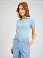 Light blue women's ribbed polo shirt ORSAY - Women