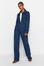 Trendyol Limited Edition Blue Stitch Detail Zippered Denim Jumpsuit