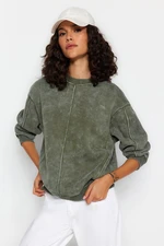 Trendyol Khaki Aged/Faded Effect Thick Fleece Inside Regular/Normal Fit Knitted Sweatshirt