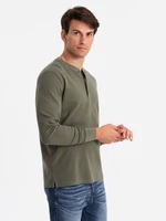 Ombre Button-up neck men's waffle knit longsleeve - olive