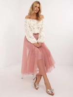 Dark pink flared midi skirt with tulle