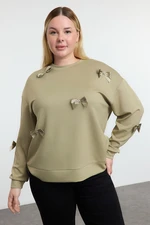 Trendyol Curve Light Khaki Crew Neck Knitted Sweatshirt