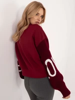 Burgundy sweatshirt without hood with inscriptions on the sleeves