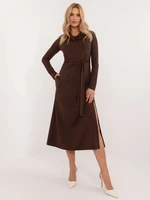 Dark brown viscose cocktail dress with belt