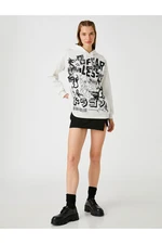 Koton Oversize Printed Hooded Sweatshirt Fleece Inner