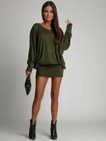 Fashionable basic khaki bat dress