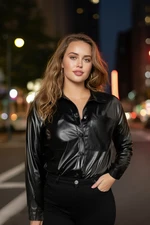 Trendyol Curve Black Faux Leather Woven Jacket