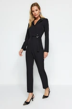 Trendyol Black Belted Double Breasted Collar Woven Jumpsuit