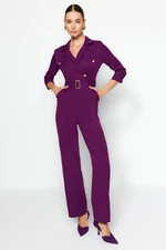 Trendyol Plum Belt, Double Breasted Collar Woven Jumpsuit