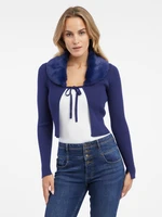 Blue women's cardigan with faux fur ORSAY