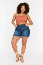 Trendyol Curve Blue High Waist Flexible Skinny Denim Shorts & Bermuda