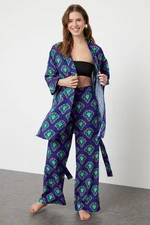 Trendyol Geometric Patterned Belted Woven Kimono Trouser Set