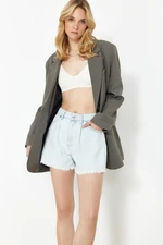 Trendyol Blue Pleated High Waist Denim Shorts