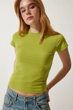 Happiness İstanbul Women's Oil Green Crew Neck Basic Sandy T-Shirt