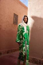 Trendyol Green Tropical Pattern Long Woven Kimono & Kaftan