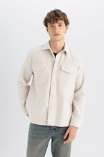 DEFACTO Relax Fit Relaxed Fit Acrylic Blend Plain Long Sleeve Shirt Jacket