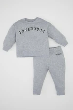 DEFACTO Baby Boy 2-Piece Set Crew Neck Printed Sweatshirt Top Elastic Waist Jogger Tracksuit Bottoms