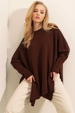 Bigdart 15783 Sweter Ponczo Z Rozcięciem - Brązowy