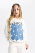 DEFACTO Girl's Oversize Fit Crew Neck Printed Sweatshirt