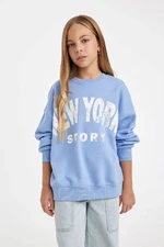 DEFACTO Girl Oversize Wide Pattern Crew Neck Printed Sweatshirt