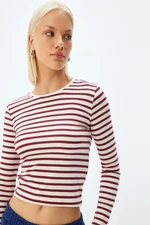 Koton Claret Red Striped Women's T-Shirt