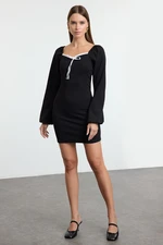 Trendyol Black Tie Detail Bodycone/Fits on Body Mini Knit Dress