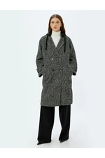 Koton Long Double Breasted Coat with Removable Hood and Buttoned Pockets