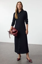 Trendyol Navy Blue Buttoned Shirt Collar Knit Dress