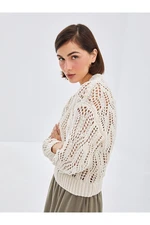 LC Waikiki LCW Vision Ecru Stand Collar Openwork Long Sleeve Women's Knitwear Sweater