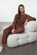 Trendyol Brown Printed Jersey Knitted Pajama Set