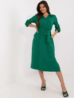 Green midi shirt dress with collar