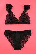 Trendyol Black Lace Ribbon/Bow Uncovered Knitted Lingerie Set