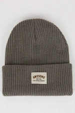 DEFACTO Boy's Woven Labeled Ribbed Knitted Beanie