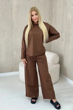 Set Punto Milano winter sweatshirt + wide leg pants chocolate