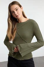 Trendyol Khaki Ribbed Detailed Fitted/Fits the Body Spanish Sleeve Knitted Blouse