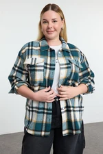 Trendyol Curve Blue Plaid Long Sleeve Winter Woven Plus Size Shirt