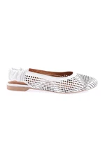 DGN 304-23y Women's Laser Printed Open Back Elastic Zenne Flats White Genuine Leather