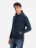 Ombre BASIC men's cotton kangaroo hooded sweatshirt - navy blue