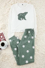 Trendyol Green 100% Cotton Star Patterned Knitted Pajama Set