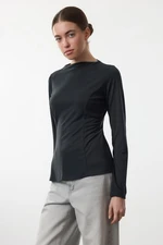 Trendyol Care Collection Anthracite Modal Stand Collar Ribbed Regular/Normal Pattern Knitted Blouse