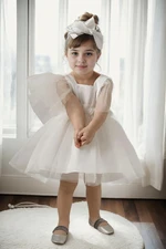 N2401 Dewberry Girls Satin Evening Dress-WHITE