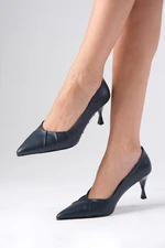 Mio Gusto Nina Women's Navy Blue Heeled Shoes with Pleats.