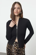 Trendyol Black Zipper Collar Slim/Fitting Regular/Normal Length Knitted Blouse