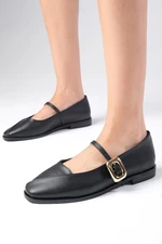 Mio Gusto Juliet Black Color Side Buckle Women's Ballerina Shoes