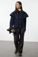 Trendyol Navy Blue Oversize Mold Shoulder and Collar Detailed Thin Jacket Coat