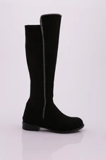 DGN 508 Women's Back Stretch Stripe Knee High Flats Boots with Side Stones