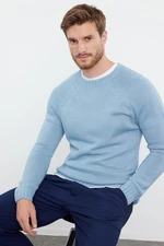 Trendyol Blue Slim Fit Slim Cut Crew Neck Raglan Sleeve Basic Knitwear Sweater