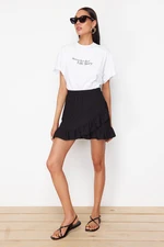 Trendyol Black Textured Asymmetric Ruffle Detailed Elastic Waist Flexible Mini Skirt