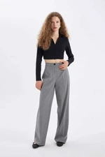 DEFACTO Standard Length Trousers Wide Leg Wide Leg Basic Plain High Waist