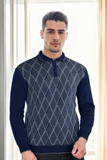 29477 Dewberry Zippered Polo Collar Mens Sweater-NAVY